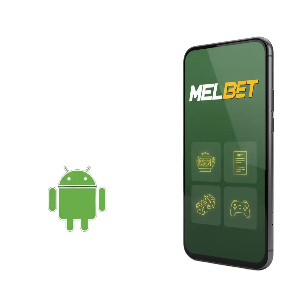 Melbet Android app screen showing login and options for sports betting, live odds, and casino games.