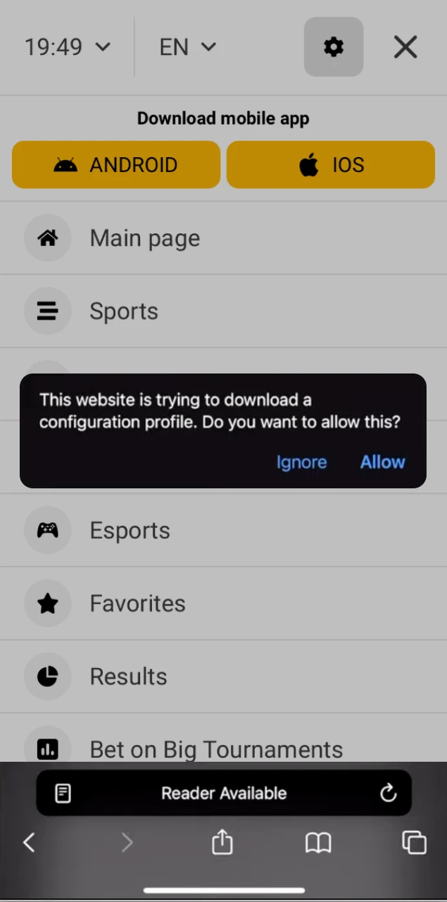 Approve the Melbet configuration profile download on iOS.