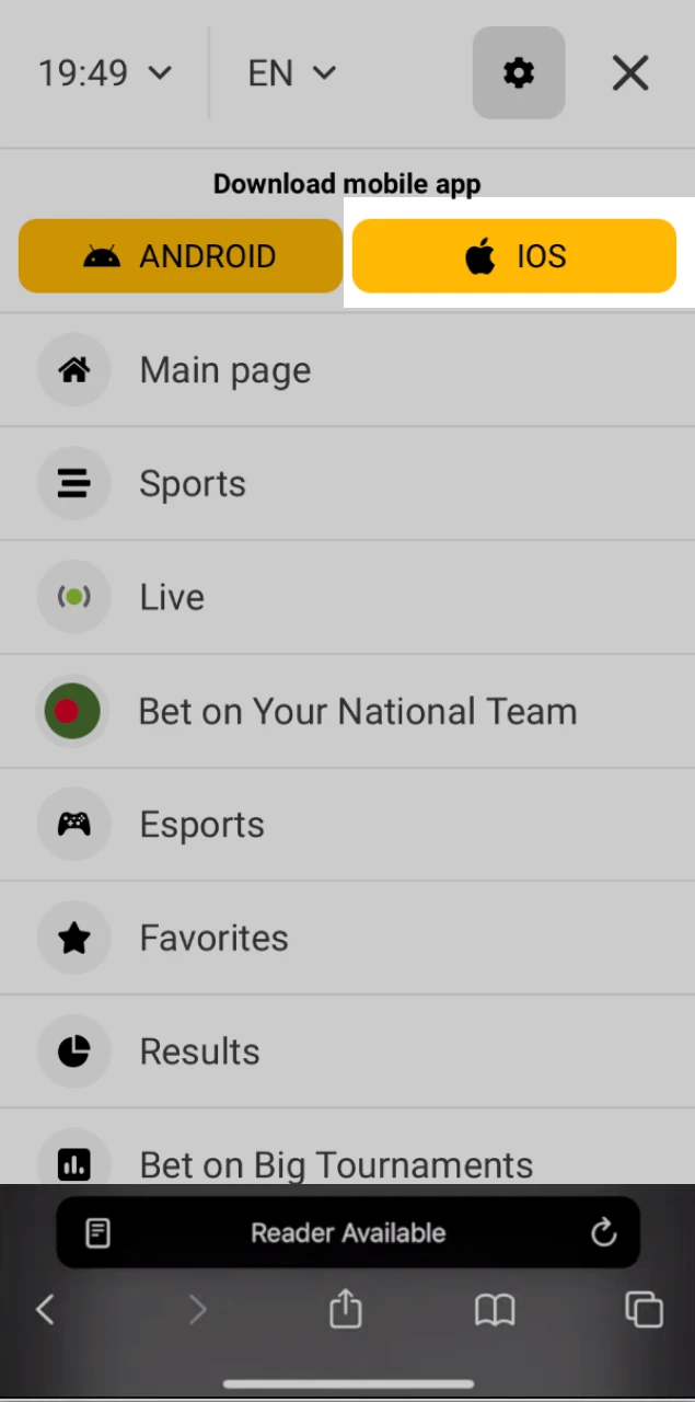 Melbet iOS download by pressing the Download for iOS button.