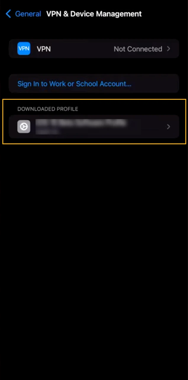 Open iPhone settings to access and install the Melbet configuration profile.