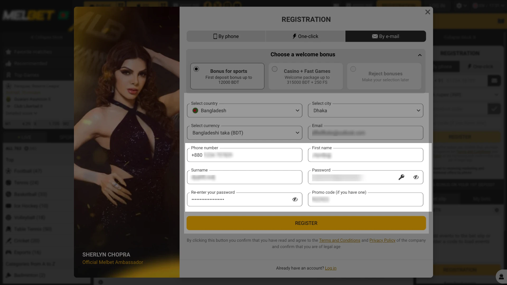Sign up by entering mobile or email, creating a password, and confirming age.