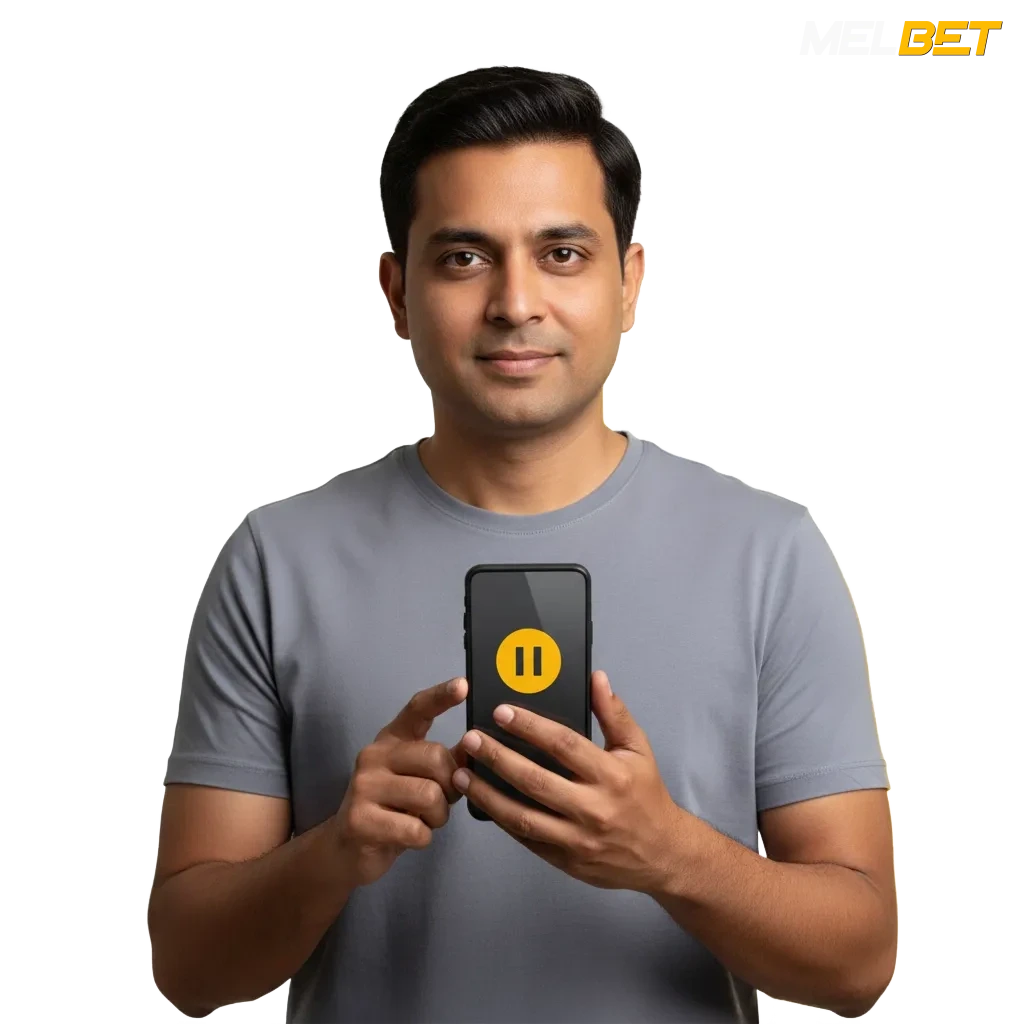 Responsible gaming graphic for Melbet India: set limits, time-outs, self-exclude; safety, privacy, and support.