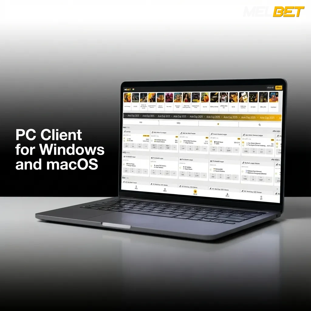 Melbet desktop site on Windows and macOS browsers showing sports betting and casino games without a dedicated PC client installed